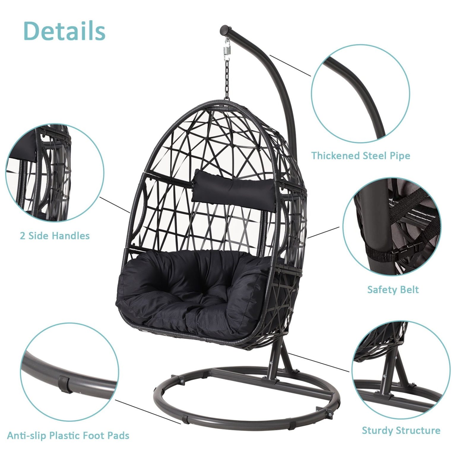 Haverchair Egg Chair with Stand Outdoor Patio Wicker Hanging Chair ...
